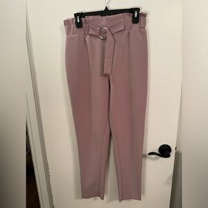 Lilac Pink Purple Casual Trouser with Tie Front Elastic Waistband Pockets